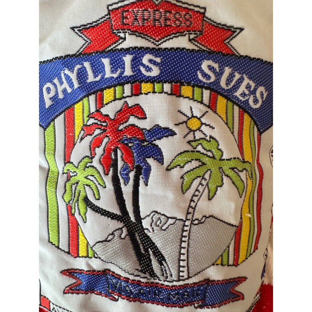 Phyllis Sues Vintage Red White Striped Crinkle Pants Tropical Patch Retro Small - Picture 5 of 16